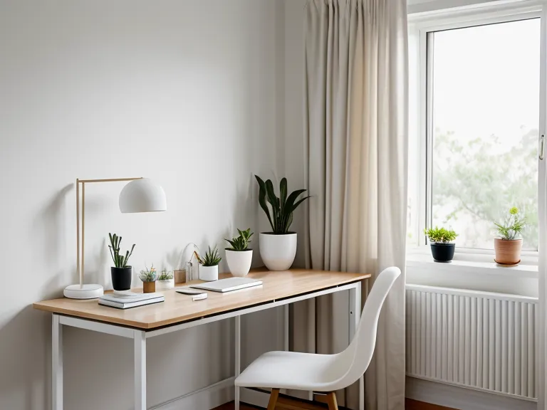 Petite plante verte sur un bureau épuré, symbole de réussite sereine et de gestion du stress au travail